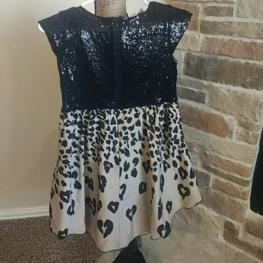Le pink Black Sequin Animal Print Dress sz 12